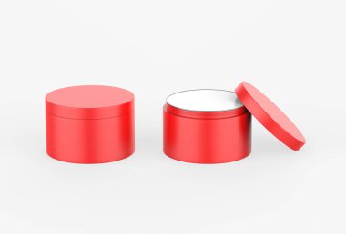 Gerçekçi kozmetik kavanozu beyaz arka planda izole edilmiş haliyle taklit edilir. 3d resimli