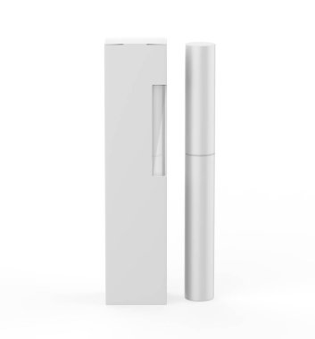 Beyaz arka planda paket kutusu olan özel Mascara Kaş Kalemi. 3d illüstrasyon