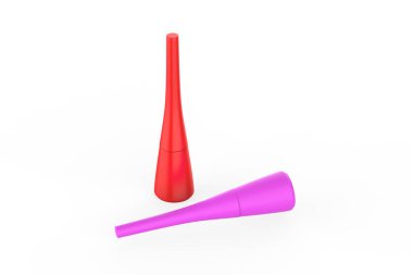 Sıvı fırçalı gerçekçi göz kalemi. Makyaj ve güzel gözler için kozmetik ürünleri konteynırı. 3d illüstrasyon