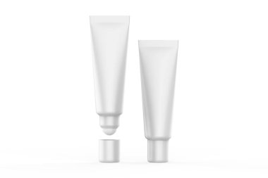 Parlak kozmetik tüp ve beyaz arka planda Ball Mock. 3d illüstrasyon