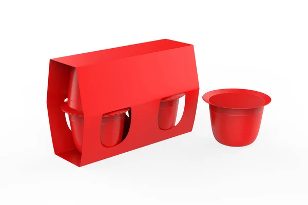 甜点或果酱的箔盖 四舍五入的正方形四包 现实的包装模仿模板 3D说明 — 图库照片
