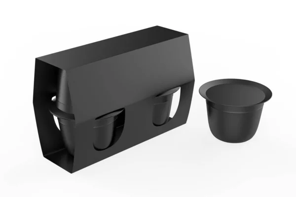 ヨーグルト クリーム デザートやジャムのための箔蓋 丸みを帯びた正方形の形 4個入り 現実的なパッケージモックアップテンプレート 3Dイラスト — ストック写真