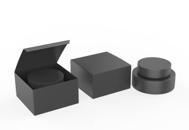 Paketleme kutusu ile kozmetik kavanoz beyaz arkaplan üzerinde izole taklit - 3d illüstrasyon