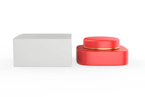 装有包装盒的化妆品罐 在白色背景下隔离 3D插图 — 图库照片