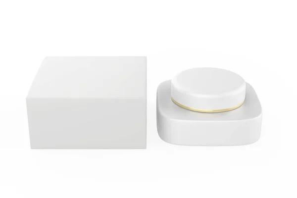 装有包装盒的化妆品罐 在白色背景下隔离 3D插图 — 图库照片