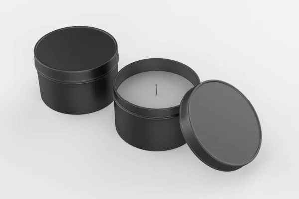 Boş bir seyahat teneke mumu, beyaz bir arka planda izole edilmiş bir şekilde duruyor. 3d resimleme.