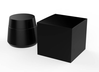 Paketleme kutusu ile kozmetik kavanoz beyaz arkaplan üzerinde izole taklit - 3d illüstrasyon