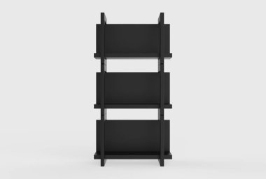 Ekran standı, ürünler için perakende satış standı, beyaz arkaplanda izole edilmiş ekran duruyor. 3d illüstrasyon