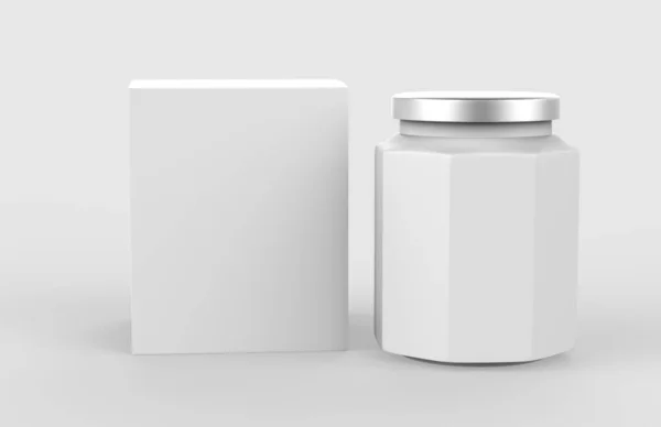 白で隔離された蜂蜜の瓶のモックアップ ハニーパッケージデザインコンセプト 3Dイラスト — ストック写真