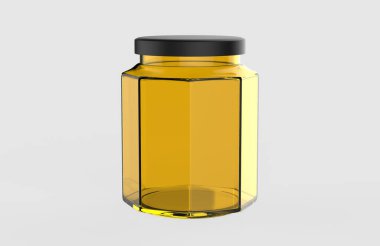 Bal kavanozu beyaza izole edilmiş. Bal ambalajı tasarımı. 3d illüstrasyon