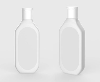 Plastik Şampuan Şişesi ve Flip-Top Lid. Tasarımınız için şablon oluşturun. 3d illüstrasyon.