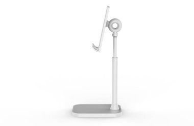 Cep telefonu standı, Açı Yüksekliği Ayarlanabilir LISEN cep telefonu standı, Kalın Davalı Telefon Holder Masası, Tüm Cep Telefonları ile Uyumlu. 3d illüstrasyon