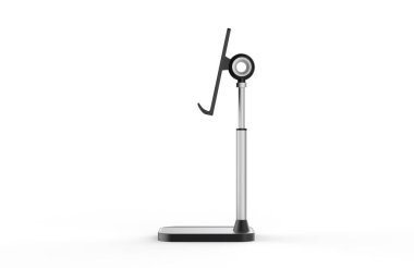 Cep telefonu standı, Açı Yüksekliği Ayarlanabilir LISEN cep telefonu standı, Kalın Davalı Telefon Holder Masası, Tüm Cep Telefonları ile Uyumlu. 3d illüstrasyon