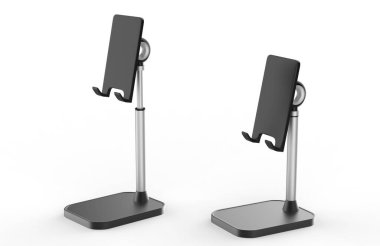 Cep telefonu standı, Açı Yüksekliği Ayarlanabilir LISEN cep telefonu standı, Kalın Davalı Telefon Holder Masası, Tüm Cep Telefonları ile Uyumlu. 3d illüstrasyon