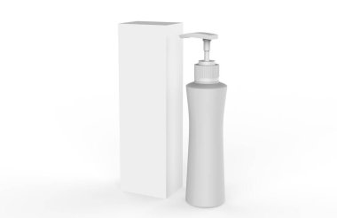 Pompalı kozmetik plastik şişe. Jöle, losyon, krem, şampuan, banyo köpüğü için sıvı konteynır. Güzellik ürünleri paketi. 3d illüstrasyon.