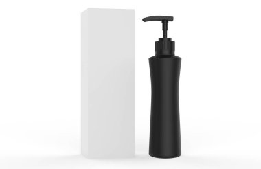 Pompalı kozmetik plastik şişe. Jöle, losyon, krem, şampuan, banyo köpüğü için sıvı konteynır. Güzellik ürünleri paketi. 3d illüstrasyon.