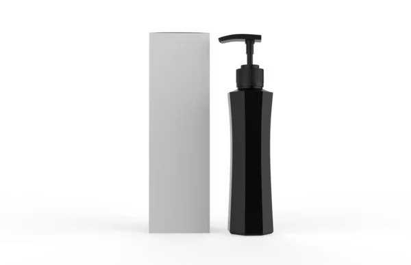 装有分配器泵的塑料瓶 用于凝胶 洗发水 泡沫浴的液体容器 美容品包3D说明 — 图库照片