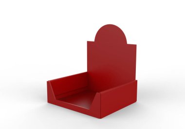 POS POI karton kutu ile reklam broşürleri, broşürler, ürünler. 3D Görüntü Beyaz Arkaplanda İzole Edildi. Tasarımınız için Şablonu Hazırlayın.