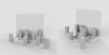 POS POI karton kutu ile reklam broşürleri, broşürler, ürünler. 3D Görüntü Beyaz Arkaplanda İzole Edildi. Tasarımınız için Şablonu Hazırlayın.