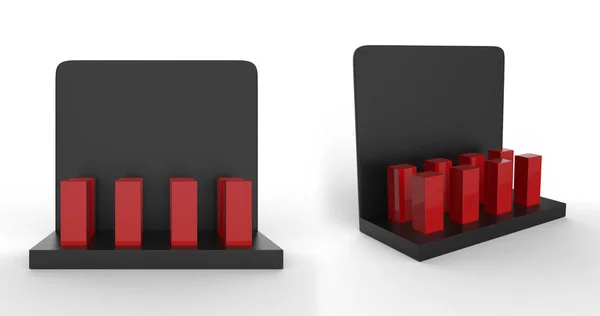 适用于广告传单 产品的盒装Poi硬纸板显示 3D在白色背景下孤立的说明 为您的设计准备模板 — 图库照片