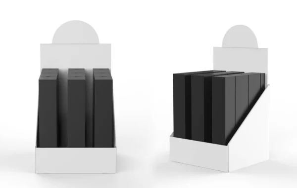 Pos Poiカードディスプレイ付きボックス広告チラシ リーフレット 製品用 白を基調とした立体イラスト あなたのデザインのための準備ができてテンプレートをモック — ストック写真