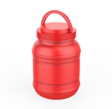 Kabzalı plastik kavanoz beyaz arka planda izole edilmiş. 3d illüstrasyon