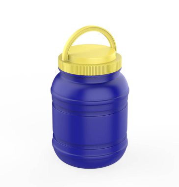 Kabzalı plastik kavanoz beyaz arka planda izole edilmiş. 3d illüstrasyon