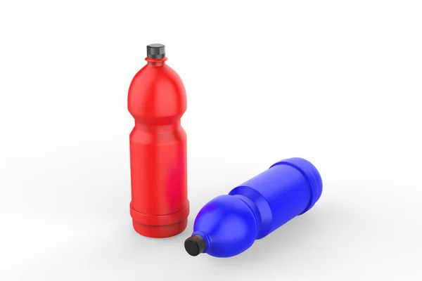 瓶装水 果汁和其他饮料 独立于白色背景 3D渲染 — 图库照片
