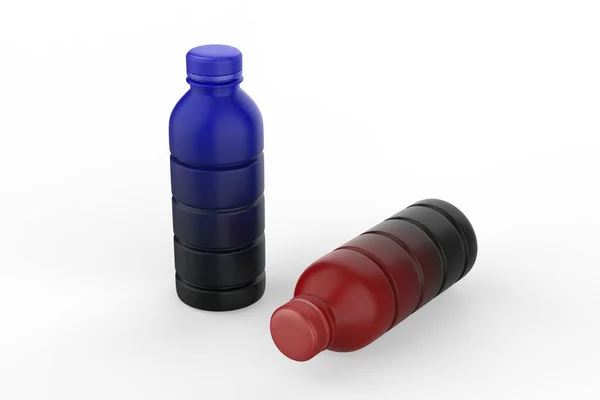 瓶装水 果汁和其他饮料 独立于白色背景 3D渲染 — 图库照片