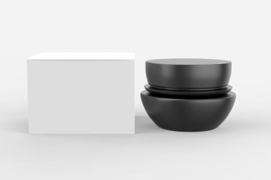 Paketleme kutusu ile kozmetik kavanoz beyaz arkaplan üzerinde izole taklit - 3d illüstrasyon