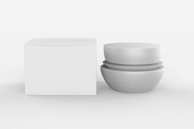 Paketleme kutusu ile kozmetik kavanoz beyaz arkaplan üzerinde izole taklit - 3d illüstrasyon