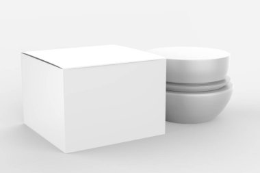 Paketleme kutusu ile kozmetik kavanoz beyaz arkaplan üzerinde izole taklit - 3d illüstrasyon