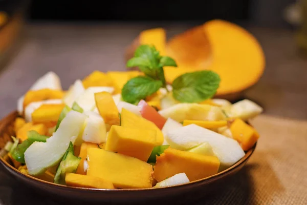 Fresh Vegetables Squash Pumpkin Tomatoes Pepper Cut Cooking Vegetarian Dish — Stock Photo, Image