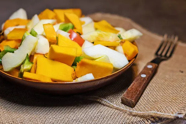 Fresh Vegetables Squash Pumpkin Tomatoes Pepper Cut Cooking Vegetarian Dish — Stock Photo, Image