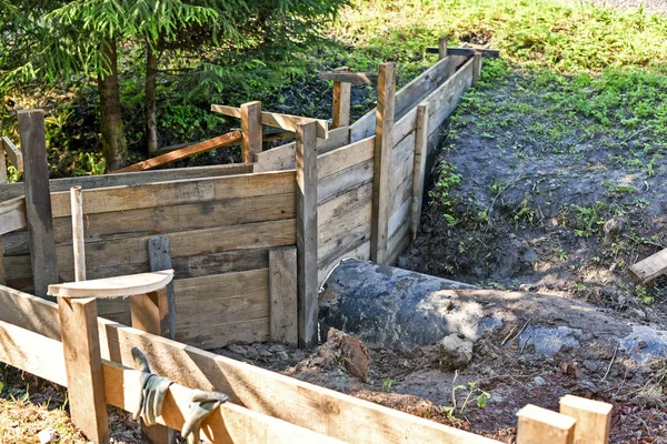 Laying Formwork Concrete Beams Construction Fence — Stock Photo, Image