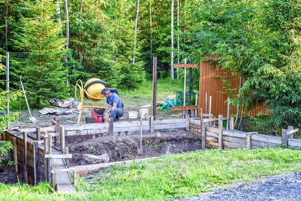 Laying Formwork Concrete Beams Construction Fence — Stock Photo, Image