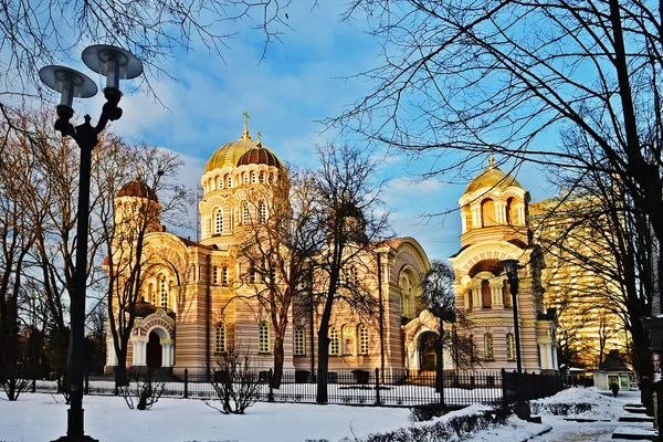 Cathédrale Nativité Riga Lettonie Cathédrale Orthodoxe Hiver — Photo
