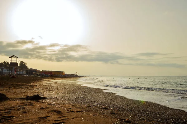 Tidig Morgon Soluppgång Stranden Turkiet Högvatten Gryningen — Stockfoto