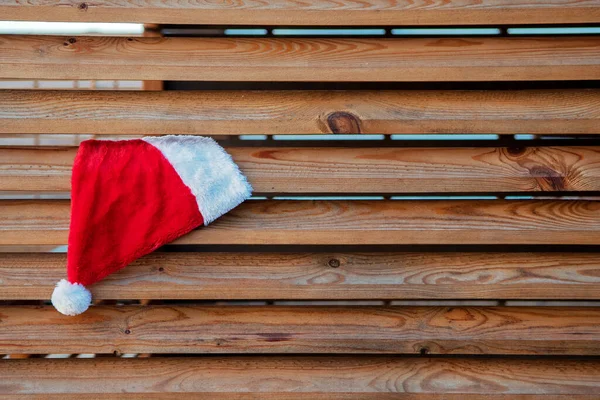Vrolijk Kerstfeest Gelukkig Nieuwjaar Achtergrond Met Santa Claus Hoed — Stockfoto