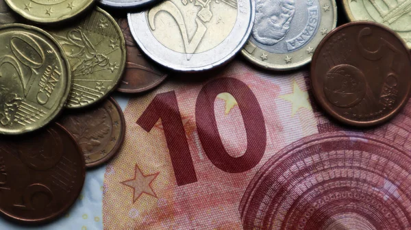 Кілька Металевих Монет Банкнот Європейського Союзу Євро Готівка — стокове фото