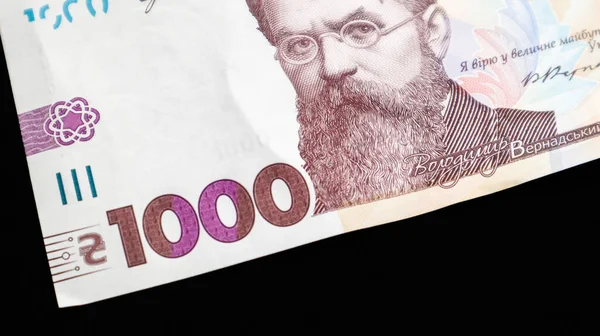 1000 hryvniada bir kağıt not. Vladimir Ivanovich Vernadsky 'nin Ukrayna banknotundaki 1000 hryvniaya portresi. Ukrayna parası.