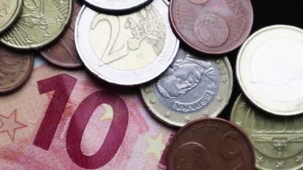 Eurobankovky Euromince Otáčejí Jako Pozadí Postřelen Jak Otáčí Měna Eura — Stock video