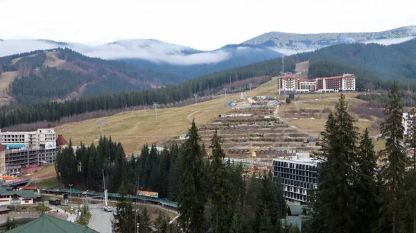 Ośrodek Narciarski Bukovel Jesienią Widok Lotu Ptaka Widok Domów Hotelowych — Zdjęcie stockowe