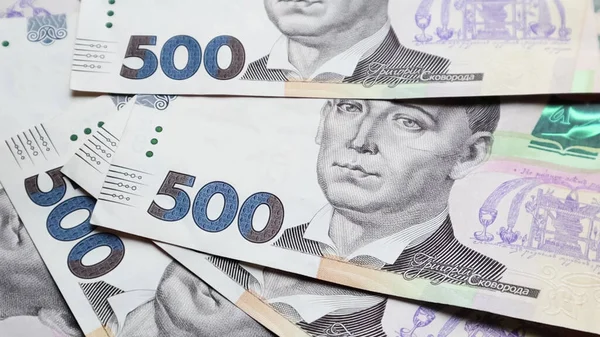 500 Гривень Національна Валюта України Гроші Паперу Зблизька — стокове фото
