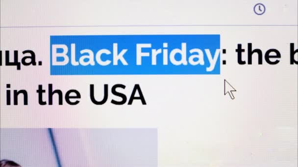 Černý Pátek Pokrytý Titulky Zpravodajskými Stránkami Celém Světě Zavřít Zobrazení — Stock video