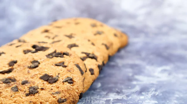 Soft Freshly Baked Chocolate Chip Cookies Gray Marble Kitchen Countertop — Stock Photo, Image