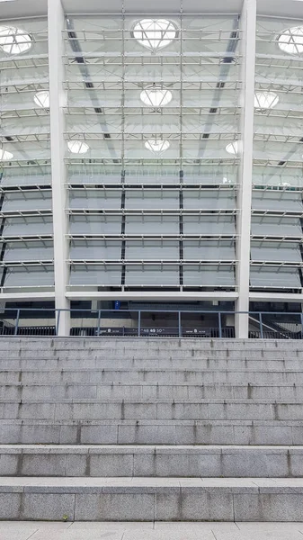 Stavba Stadionu Nsc Olimpiyskiy Kyjevě Strukturální Prvky Stadionu Perforovanými Fasádami — Stock fotografie