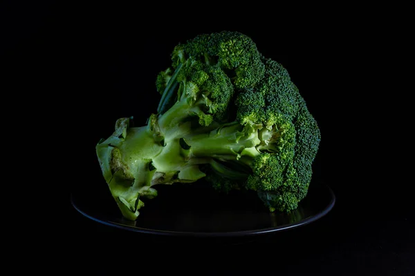 Fresh Broccoli Just Harvested Garden Black Background — Stock Photo, Image