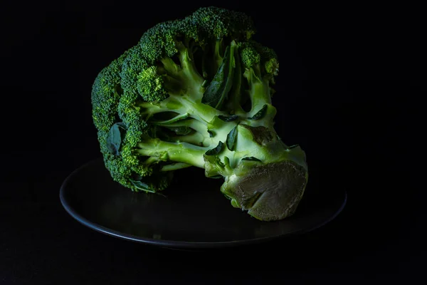 Frischer Brokkoli Aus Dem Garten Auf Schwarzem Hintergrund — Stockfoto