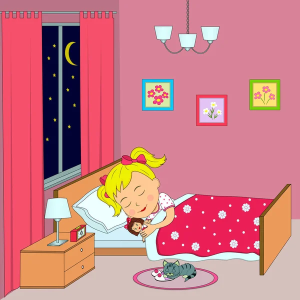 Girl Sleep Bedroom Illustration Vector — Stock Vector
